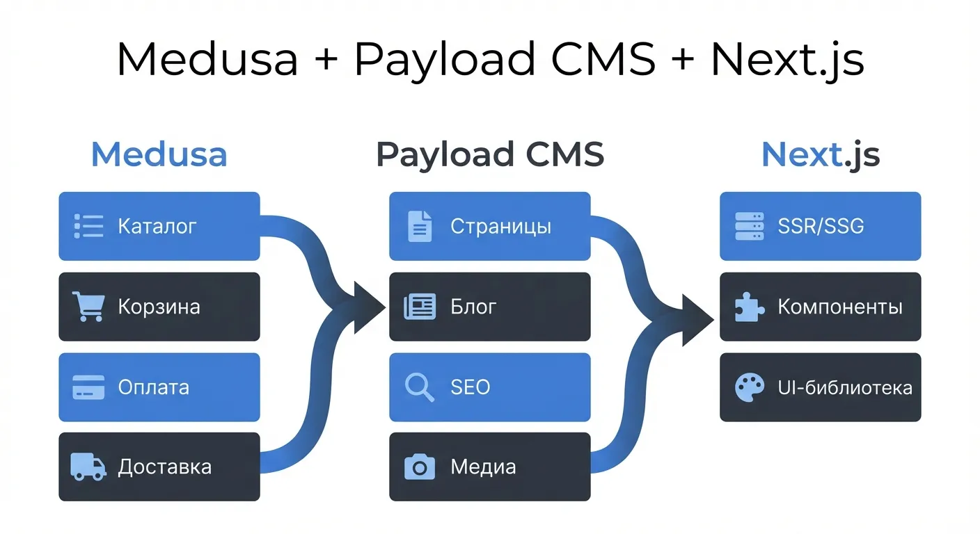 Стек: Medusa + Payload CMS + Next.js