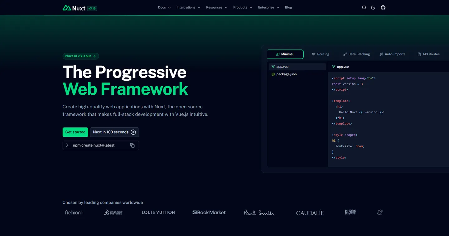 Главная страница официального сайта фреймворка Nuxt