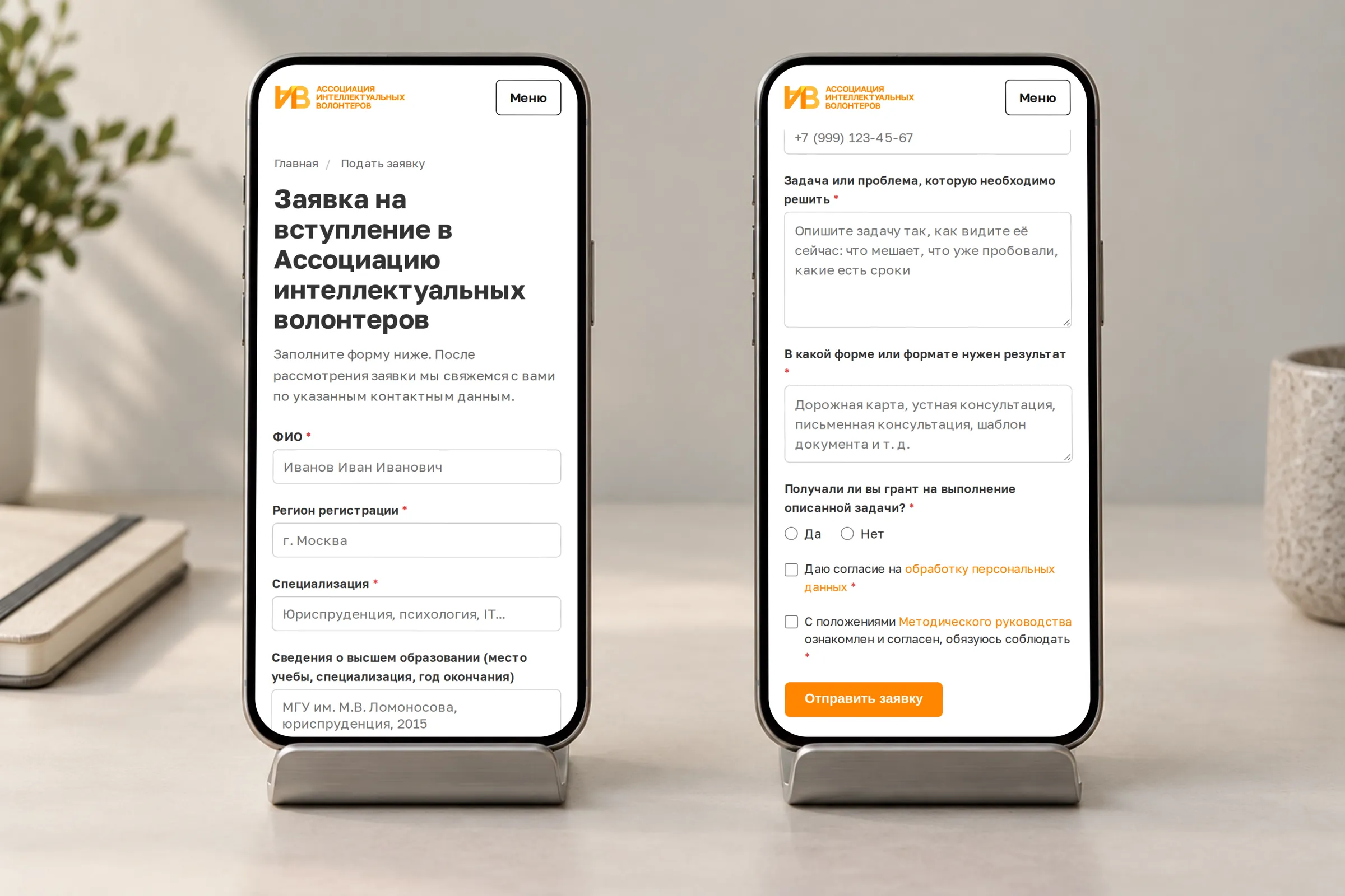 Анкета специалиста и описание задачи организации.