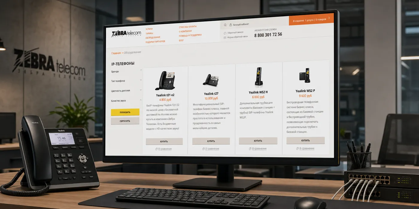 Сайт, каталог оборудования, кабинет и интерфейс виртуальной АТС